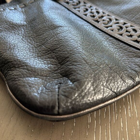 Brighton Black & Gray Soft Leather Shoulder Bag Crossbody Zipper Closure Casual - Picture 13 of 14